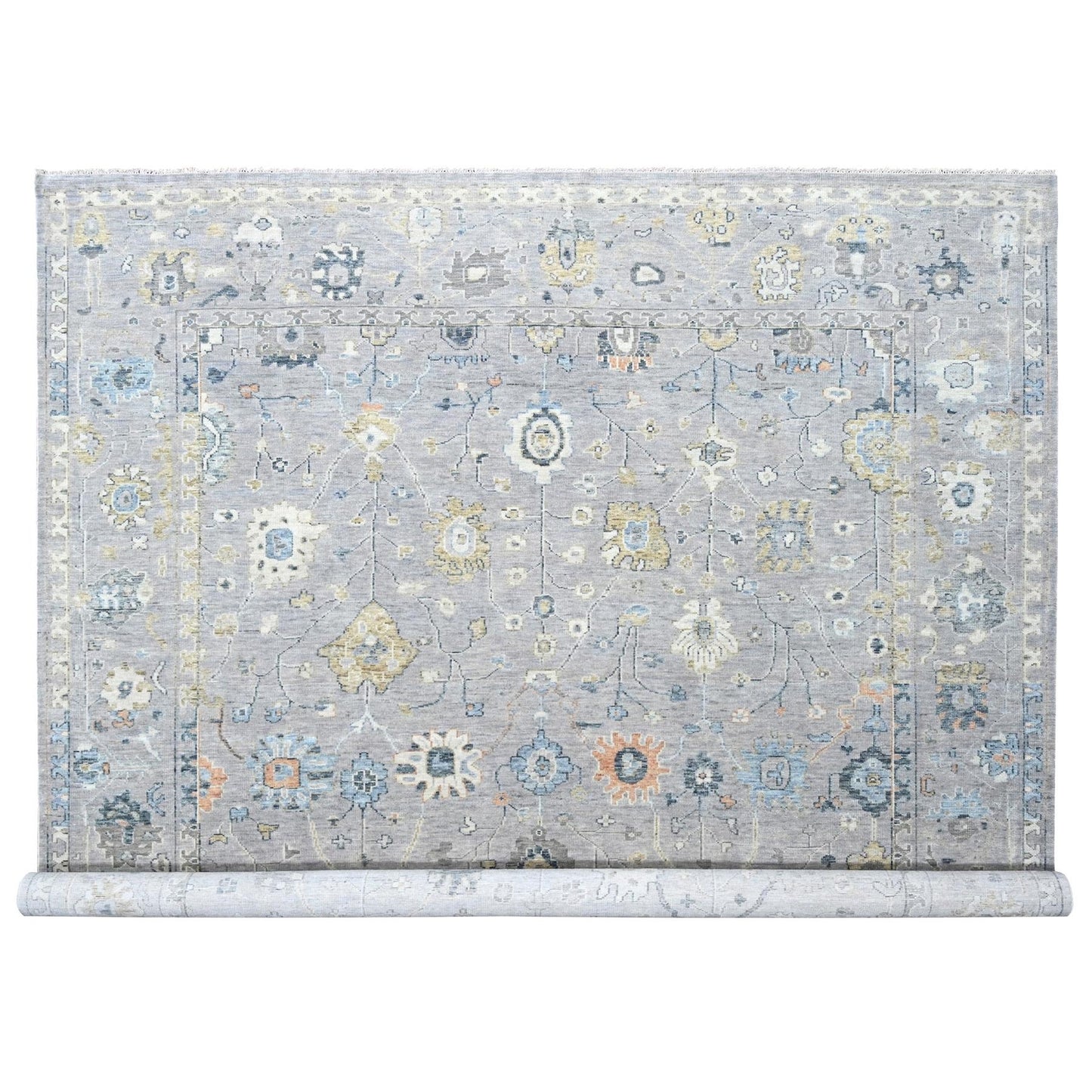11'6"X15' Coin Gray Oushak Design Organic Wool Hand Knotted Oversized Rug