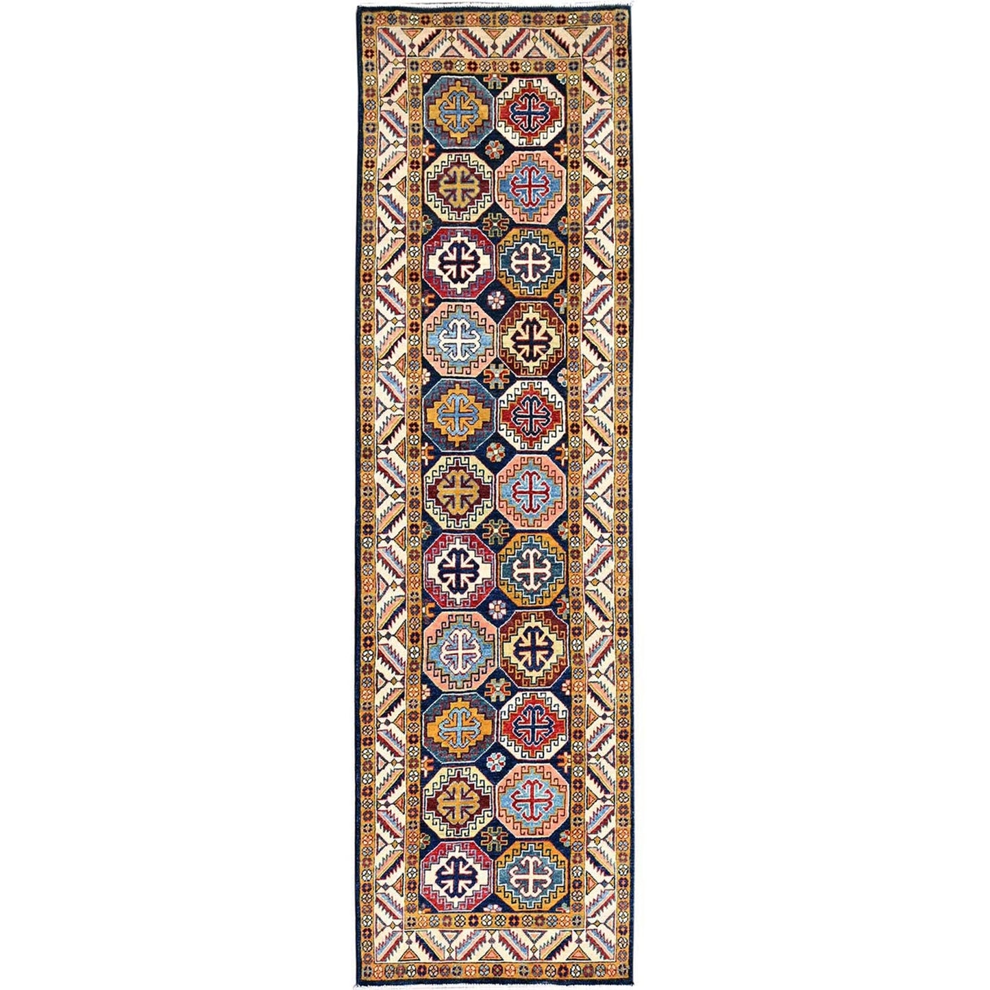 2'7"X9'6" Blue Afghan Special Kazak Hand Knotted Wool Wide Runner Rug