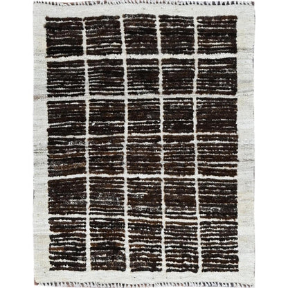 2'1"X2'8" Brown Moroccan Weave With Grid Design Wool Hand Knotted Mat Rug