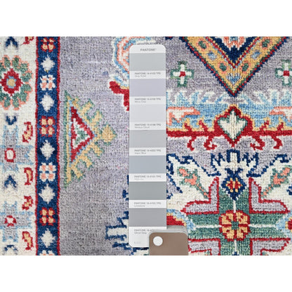 2'9"X7'10" Gray Kazak Tribal Medallions Hand Knotted Oriental Runner Rug