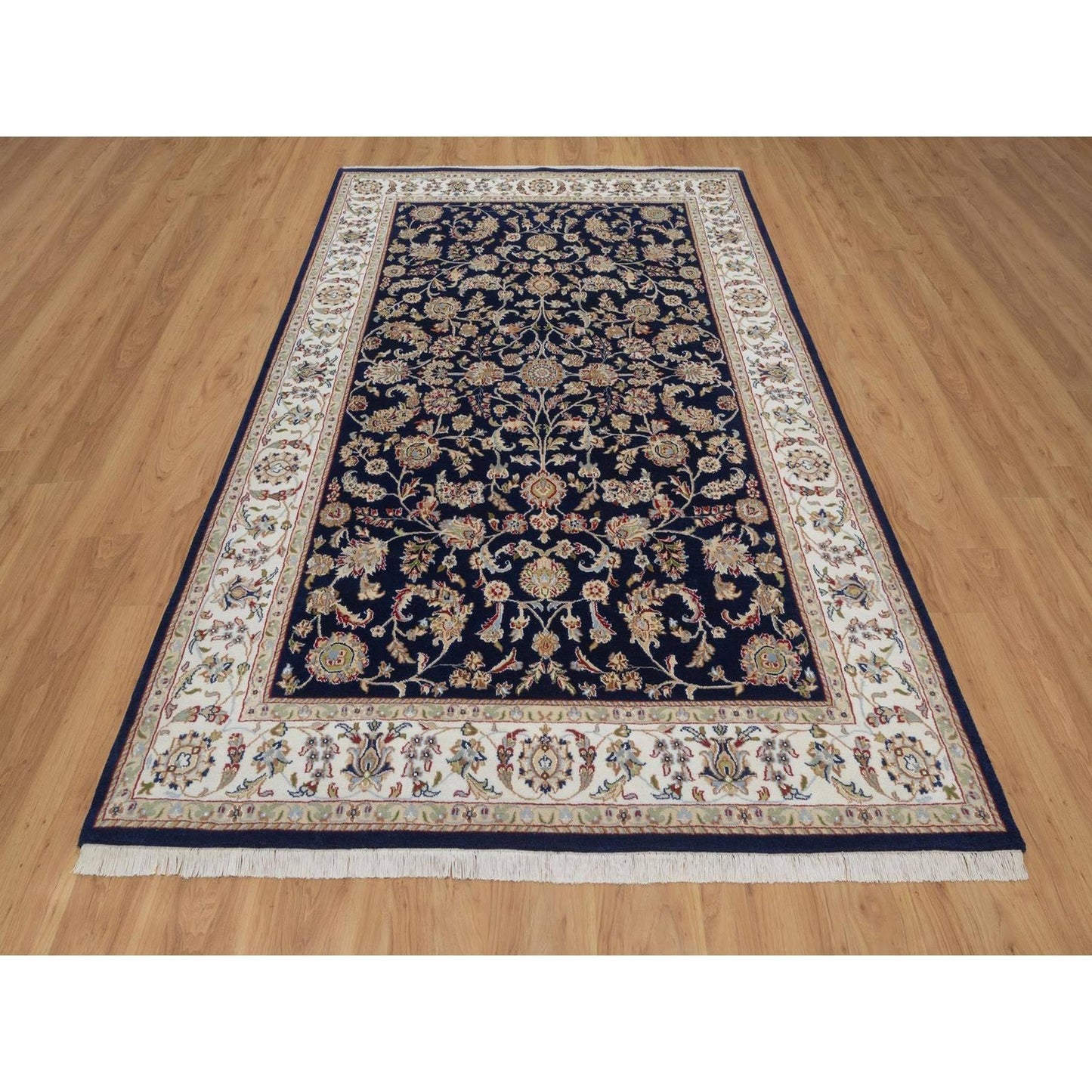 6'x9'5" Midnight Blue Nain Wool and Silk Soft 250 KPSI Hand Knotted Rug