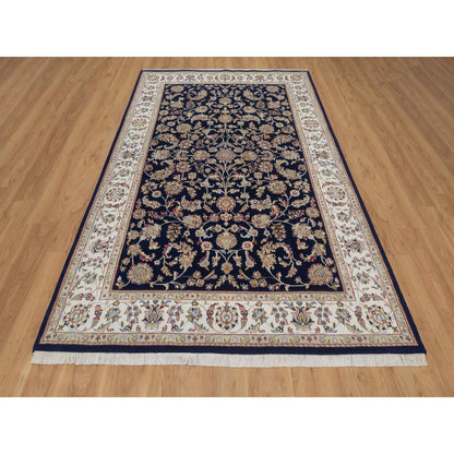 6'x9'5" Midnight Blue Nain Wool and Silk Soft 250 KPSI Hand Knotted Rug