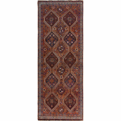 3'10"X9'1" Wide Runner Vintage And Worn Down Hand Knotted Oriental Rug