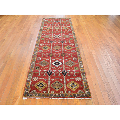 3'2"X10' 100% Wool Repetitive All Over Design Handknotted Wide Runner Rug