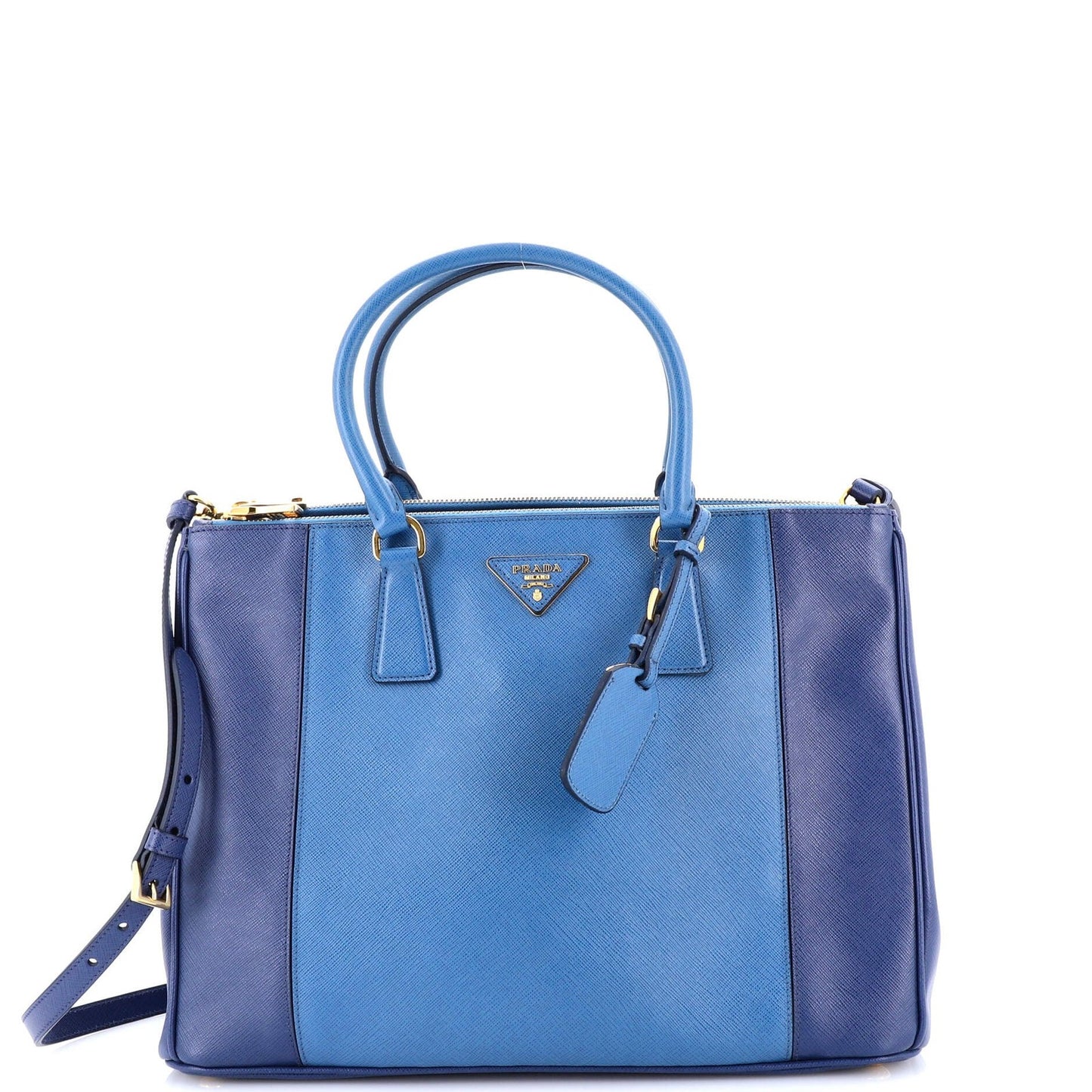 Prada Bicolor Double Zip Lux Tote Saffiano Leather Medium