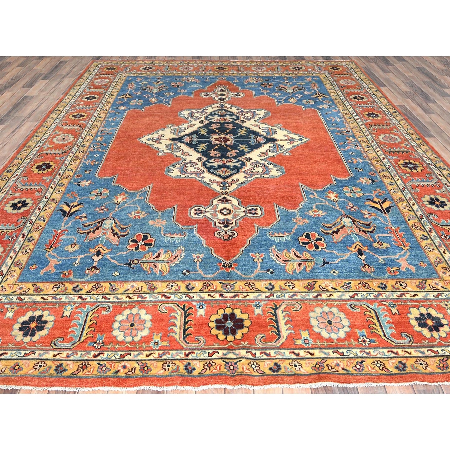 9'1"X11'8" Orange Afghan Peshawar Bookshaish Pure Wool Hand Knotted Rug