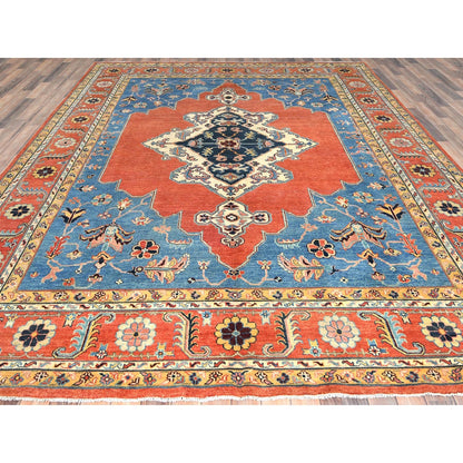 9'1"X11'8" Orange Afghan Peshawar Bookshaish Pure Wool Hand Knotted Rug