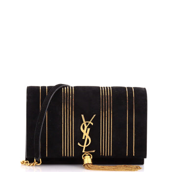 Saint Laurent Classic Monogram Tassel Chain Wallet Embellished Suede