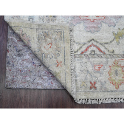 3'X22'5" White Angora Oushak Leaf Design All Wool Hand Knotted Runner Rug