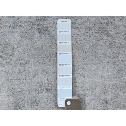 6'1"X9' Hand Knotted With Faded Colors White Wash Peshawar Shiny Wool Rug