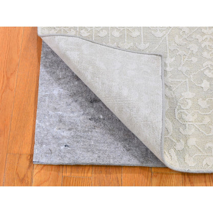 2'X3'4" Ivory Hand Knotted Pure Silk With Textured Wool Tone On Tone Rug