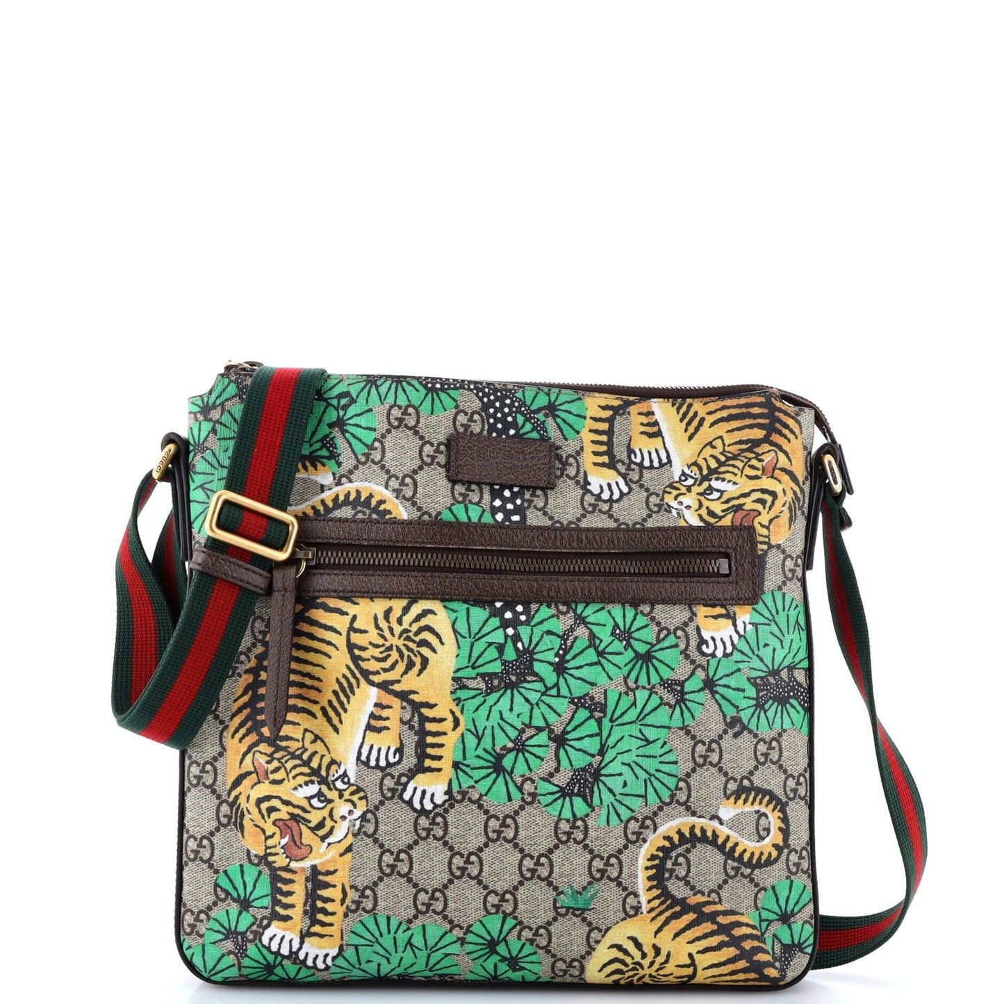 Gucci Front Zip Messenger Bengal Print Gg Coated Canvas Medium