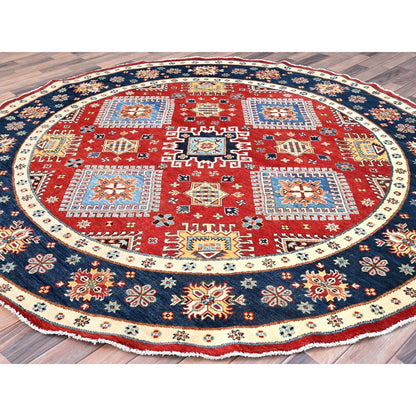 7'10"X7'9" Red Soft Wool Special Kazak Hand Knotted Round Oriental Rug