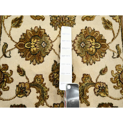2'6"X6'2" White Rajasthan Leaf Design Hand Knotted Wool & Silk Runner Rug