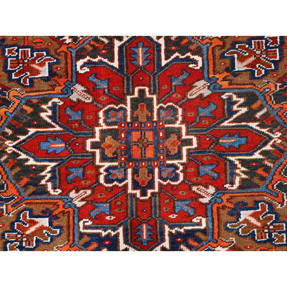 7'5"X8'10" Red Worn Wool Hand Knotted Vintage Zoroastrian Heris Rug