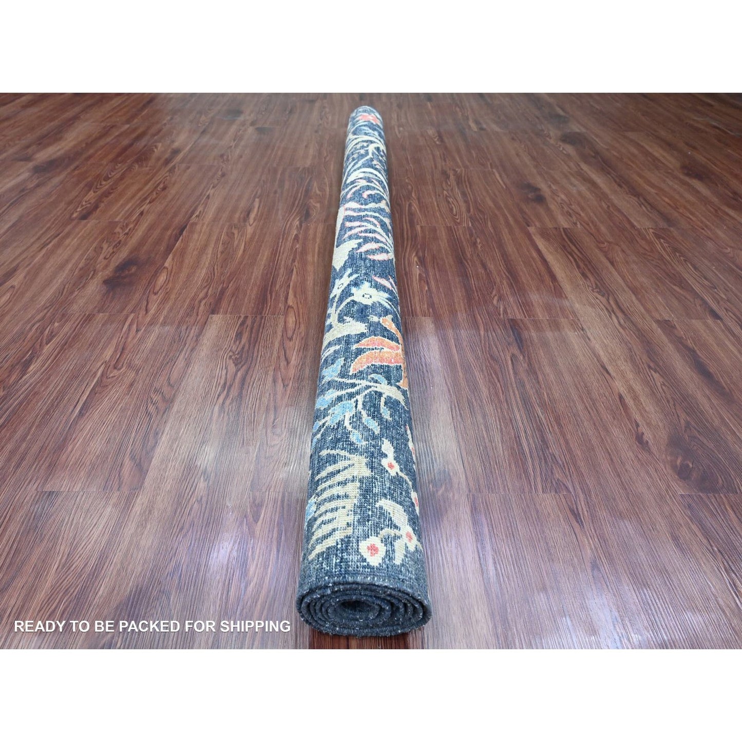 6'X6' Blue Afghan Peshawar Birds Design Hand Knotted Soft Wool Square Rug