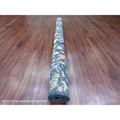 6'X6' Blue Afghan Peshawar Birds Design Hand Knotted Soft Wool Square Rug