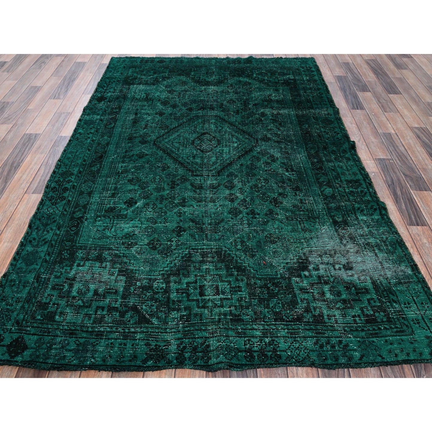 5'1"X7'10" Overdyed Green Vintage Zoroastrian Hand Knotted Pure Wool Rug
