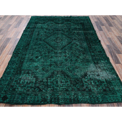 5'1"X7'10" Overdyed Green Vintage Zoroastrian Hand Knotted Pure Wool Rug