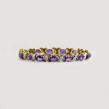 14K Yellow Gold Amethyst & Diamond Bracelet Weave
