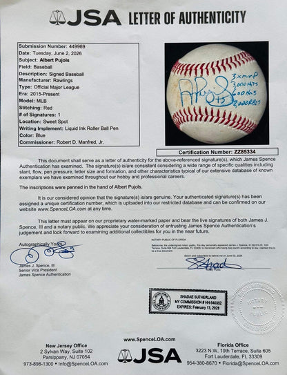 Pujols Autographed Official Baseball Game Used Major League Albert