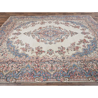 10'3"X13'2" Ivory Vintage Zoroastrian Karman 100% Wool Hand Knotted Rug