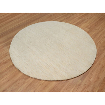 7'9"X7'9" Bone White Pure Wool Modern Plain Design Hand Knotted Round Rug