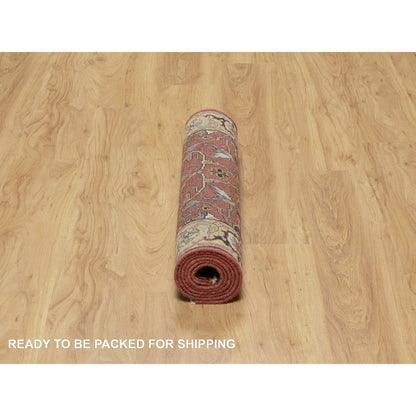 2'7"X6'1" Red Wool Hand Knotted Antiqued Fine Heris Recreation Runner Rug