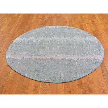 6'X6' Hand Knotted Cardiac Design Textured Wool And Pure Silk Round Rug