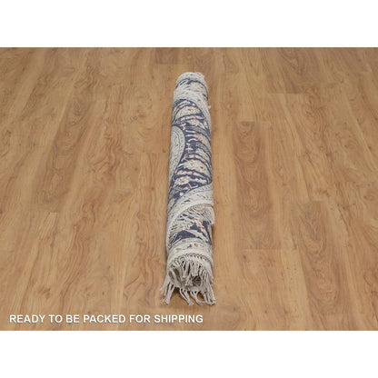 6'2"X6'2" Ivory Nain Flower Design Wool And Silk Hand Knotted Round Rug