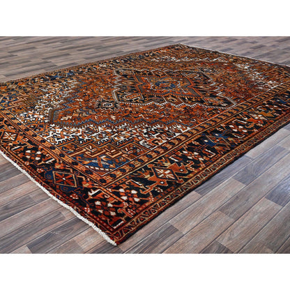 7'4"X10'1" Apricot Orange Vintage Zoroastrian Heris Wool Hand Knotted Rug