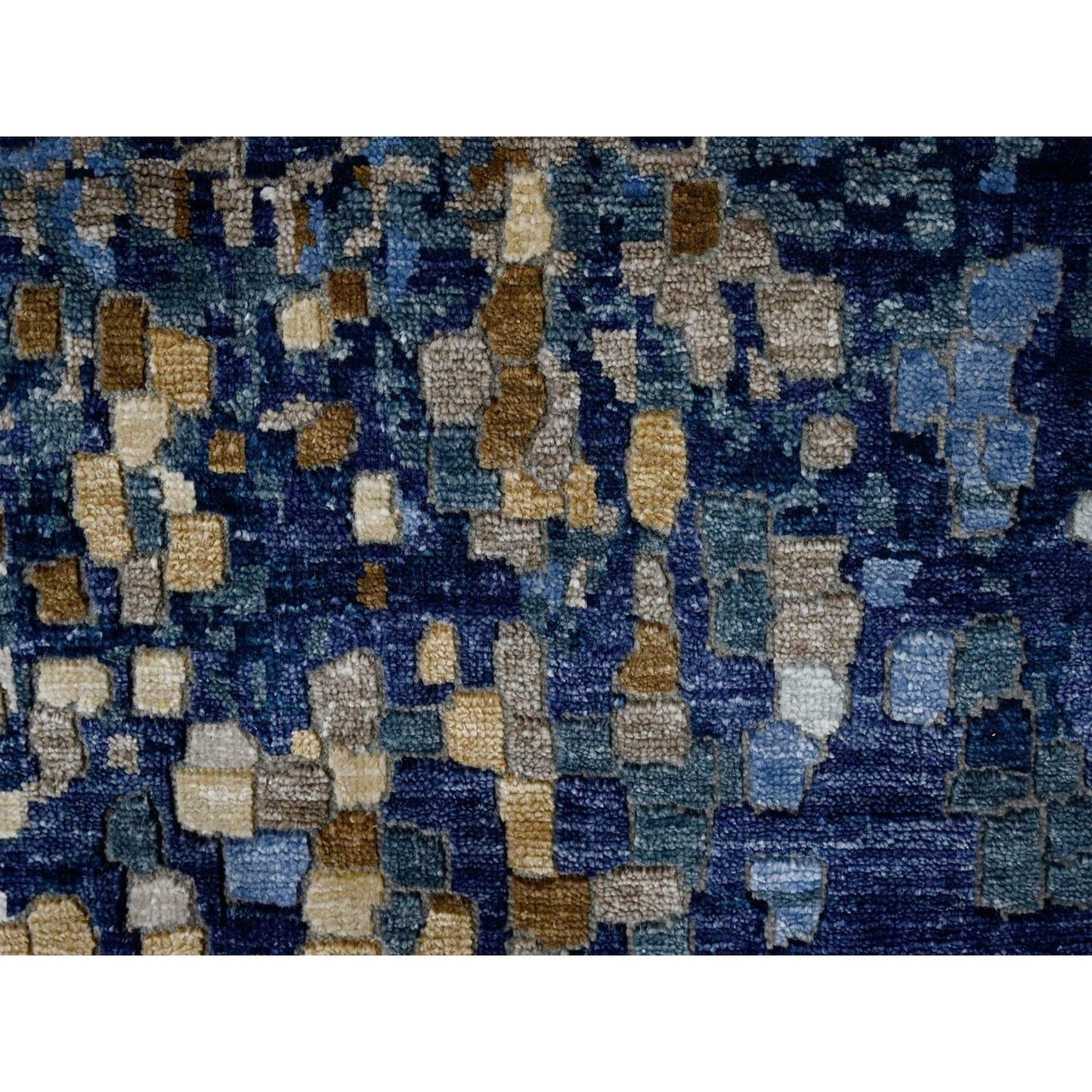 4'10"X6'10" Blue-Gold Modern Mosaic Design Hand Knotted Wool And Silk Rug