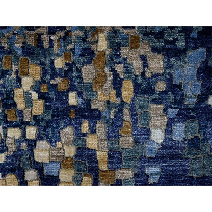 4'10"X6'10" Blue-Gold Modern Mosaic Design Hand Knotted Wool And Silk Rug