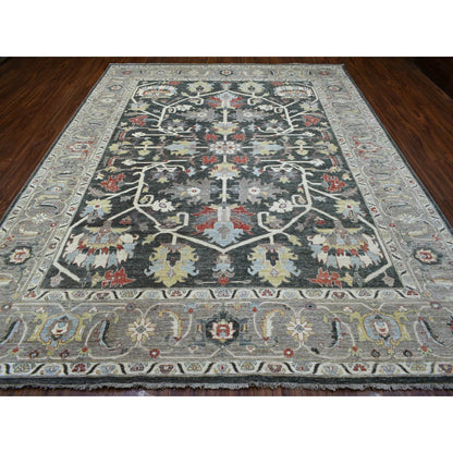 9'3"X11'9" Charcoal Black Afghan Peshawar Soft Wool Hand Knotted Rug