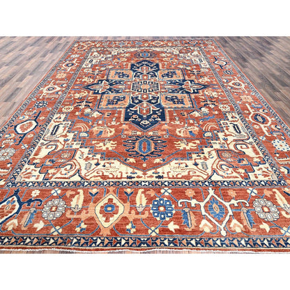 9'9"X13'10" Coral Red Peshawar Heris Hand Knotted High Mountain Wool Rug