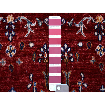 9'7"X9'7" Red Round Super Kazak Khorjin Design Natural Wool Oriental Rug