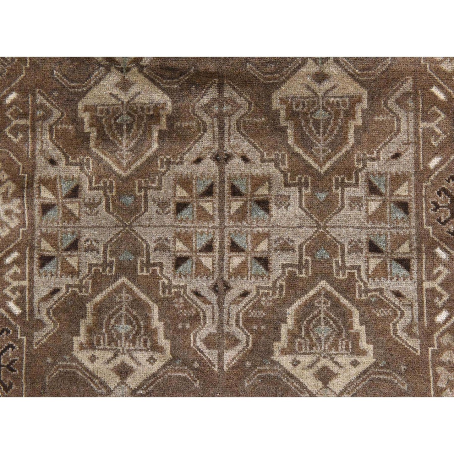 2'10"X9'2" Brown Washed Out Rug Afghan Balooch Hand Knotted Wool Runner