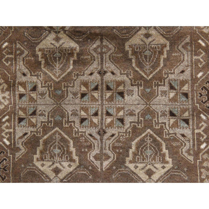 2'10"X9'2" Brown Washed Out Rug Afghan Balooch Hand Knotted Wool Runner