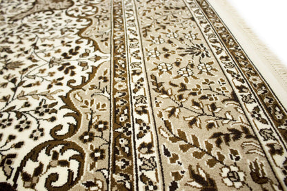 Hand-Knotted Cream Kirman Square Rug Oriental