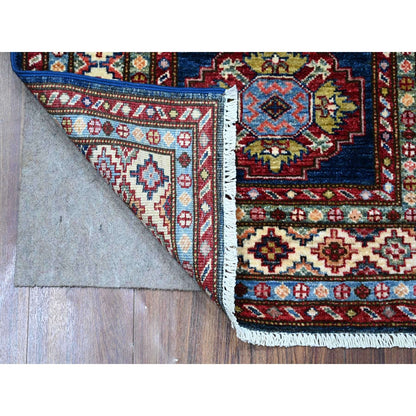 2'6"X6'4" Delft Blue Hand Knotted Super Kazak Short Runner Oriental Rug