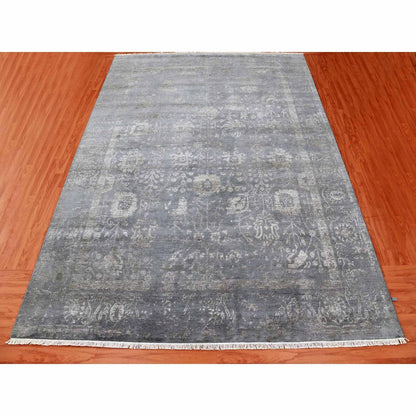 8'10"X11'8" Davy'S Gray Hand Knotted Zoroastrian Tebraz Wool And Silk Rug