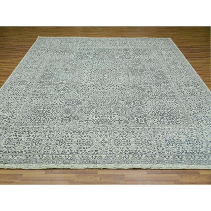 10'X10' Duck White Hand Knotted Undyed Mamluk Dynasty Wool Square Rug