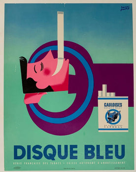 Disque Bleu Cigarettes By Favre C 1950 On Inen Origianl French Poster