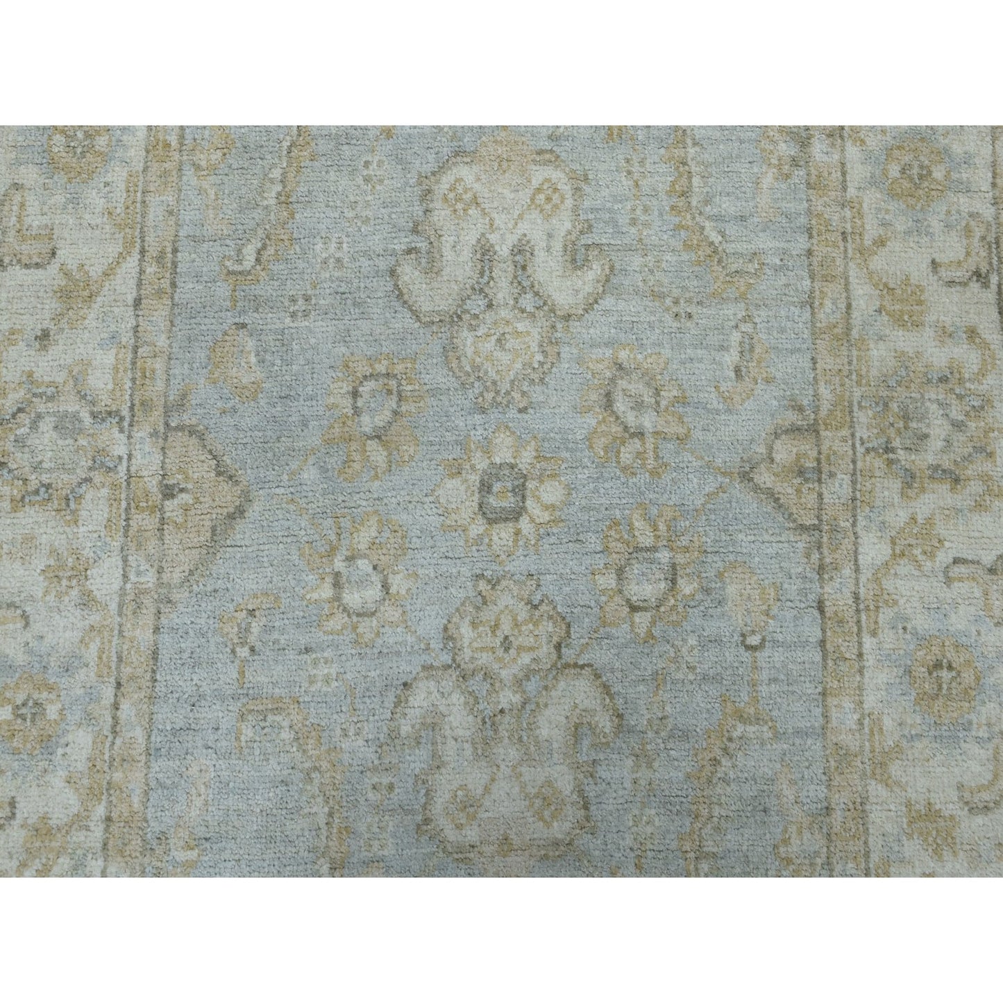 2'7"X9'9" White Wash Peshawar Pure Wool Hand-Knotted Oriental Runner Rug