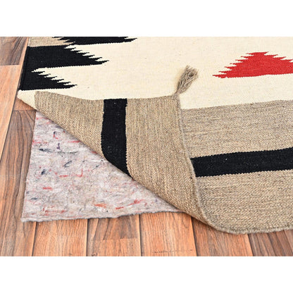 8'2"X10' Ivory Hand Woven Rug American Geometric Design Flat Weave All Wool