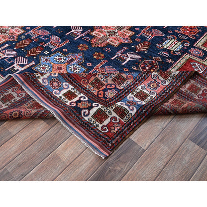 8'2"X10'5" Navy Afghan Ersari Ancient Bird Figurines Hand Knotted Wool Rug