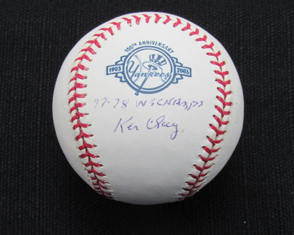 Ken Clay Signed/Auto Yankees 100Th Oml Baseball Jsa Inscr 187152