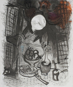 Marc Chagall Still Life With Fruits " Lithograph Modernism Gray
