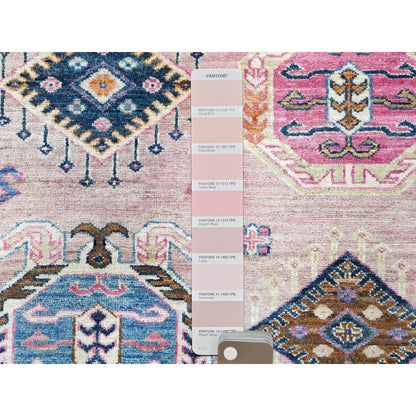 8'10"x12' Blush Pink Organic Wool Hand Knotted Afghan Super Kazak Rug