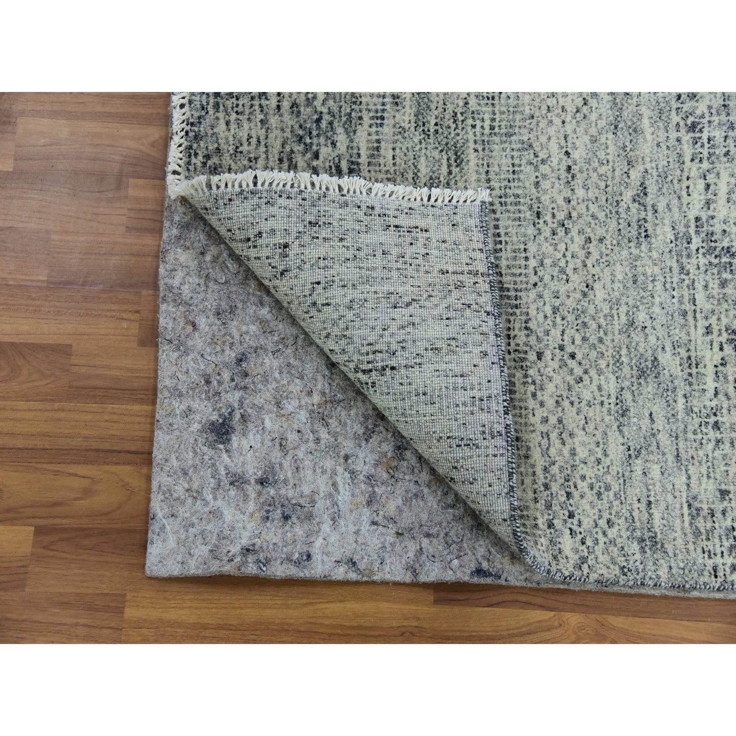 2'6"X18'5" Gray Hand Knotted Pure Undyed Wool Xl Runner Grass Design Rug